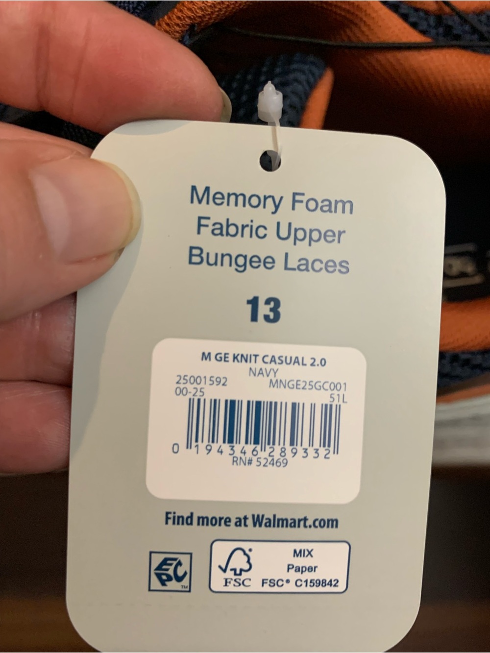 New Men’s George Men's Navy and Orange Athletic Memory Foam Sneakers. Size 13 - Picture 10 of 11